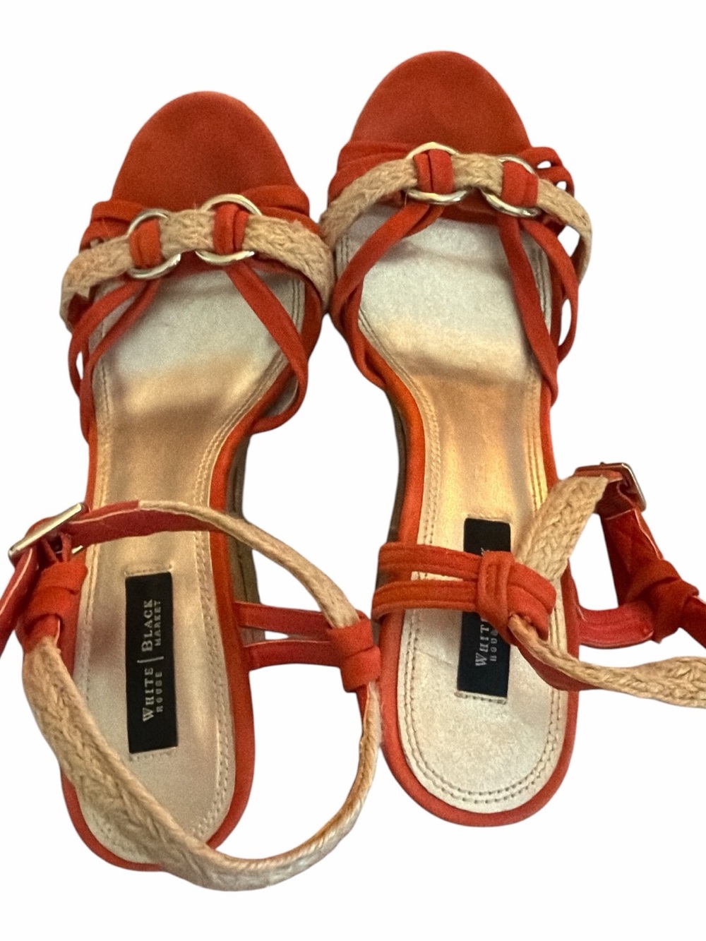 White House Black Market Jupiter Orange Braided Espadrille Wedge Sandals - Picture 4 of 7